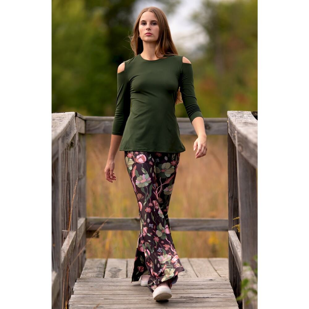 Yoga Democracy, Open Shoulder Top, Forest Green, NWT, Multiple Sizes Available